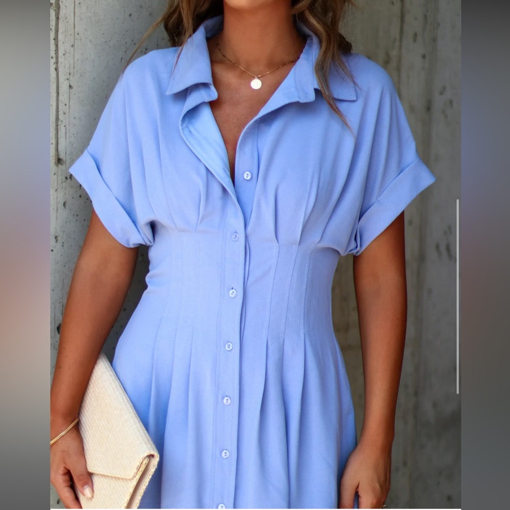 Pintuck Button Down Shirt Dress